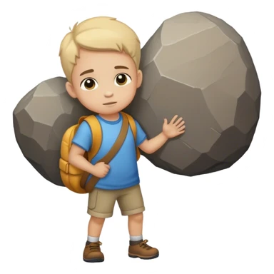 A statue child  carrying a large rock on his shoulders. Real 3D image sticker