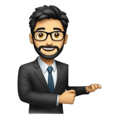 a boy with specs in business suit black hairs with lite beard and looking excited with a board written on it Nyatrend.in sticker