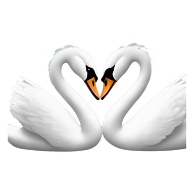 Create an image of two swans facing each other with their necks curved to form a heart shape. The swans should be positioned so that their beaks meet at the center of the heart, symbolizing love and unity.  sticker
