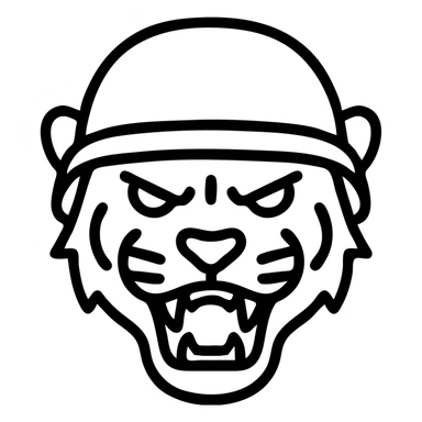 angry black tiger wearing a helmet, outlined icon sticker