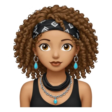 Baddie girl with black  tank top curly hairss and bandana and jwellery sticker