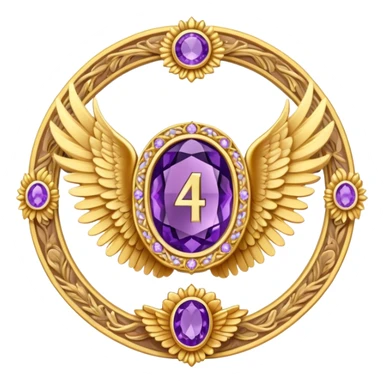 4th place award Number in frame decorated with golden angel  wings and amethyst  stone sticker