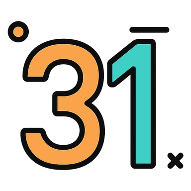 number 31, color outline icon style, modern, with black outlines and subtle color accents sticker