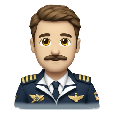 pilot with brown hair and mustache with navy and gold unifo sticker
