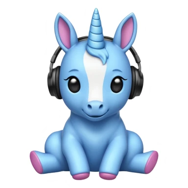 Unicornio bebé azul sentado escuchando música con auriculares negros sticker