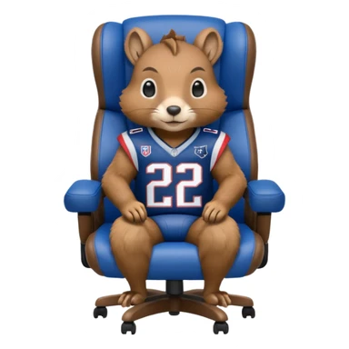 gaming chair with a squirrel sitting on it wearing patriots jersy sticker