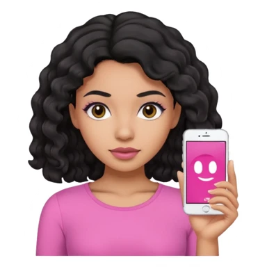 A mixed woman with black wavy hair and black eyes wearing pink sticker