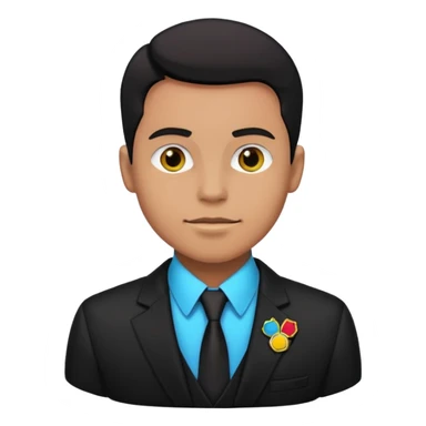 A MAN WEARING A BLACK BALZER AND HE HAVE SOME BADGES ON HIS BLAZER sticker