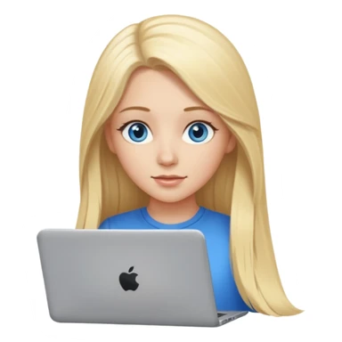 White girl with long blonde hair and blue eyes with laptop sticker