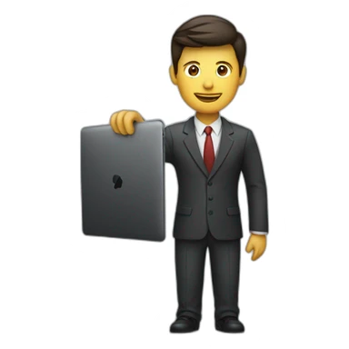 a man in a suit holding a laptop up  sticker