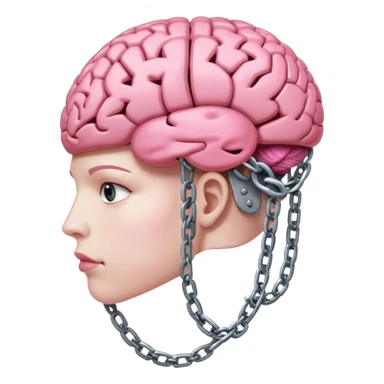 pink brain, chained up by several chains all over, side view sticker