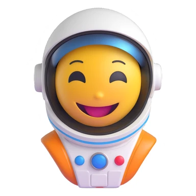 3D smiley emoji, round shape, astronaut: in spacesuit, helmet, funny face sticker