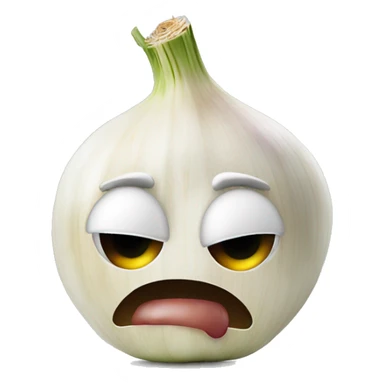 Head of garlic crying while cutting an onion sticker