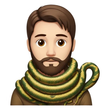 portrait man long brown hair brown eyes medium beard white skin with snake wrapped around neck calmly sticker