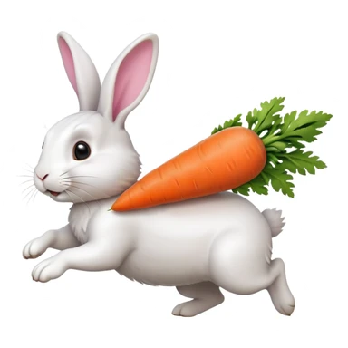 A rabbit running towards a carrot in front, with another carrot chasing the rabbit from behind. The tip of the front carrot is facing the rabbit's mouth, while the tip of the carrot behind is directed at the rabbit's tail." sticker