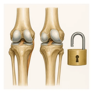 hyperrealistic human anatomical knees on white background, detailed medical style, with an open padlock next to them sticker