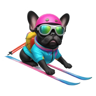 Skiing French Bulldog Black sticker