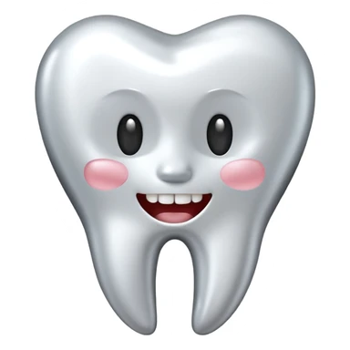 human tooth emoji, smooth chrome ceramic-metal texture, clean medical luxury aesthetic, isolated on white sticker