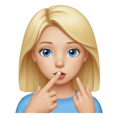 Chica con el dedo índice en la boca , que la chica sea rubia con ojos azules sticker