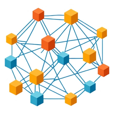 network in a circle form with boxes at intersection points sticker