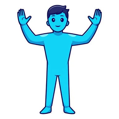 Person standing with arms outstretched in T-pose with 3D scanning blue light effect covering their body sticker