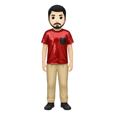 Chino Moreno with black hair, red sequin shirt, beige sequin baggy pants sticker