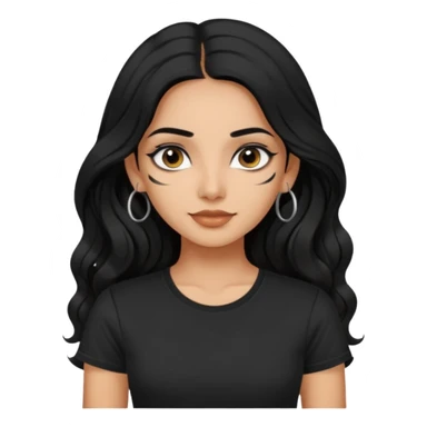 a pretty indian bratz girl with wavy long black hair, wearing a black tshirt, eyeliner on. no earrings sticker