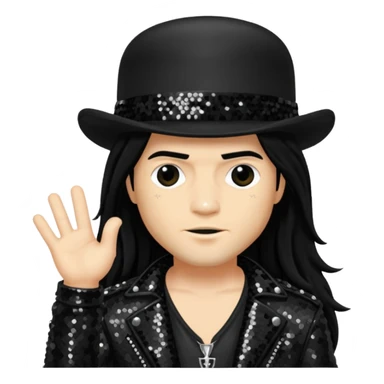 Slash from Gun n Roses with long jet black hair, black sequin outfit sticker
