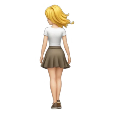 full body back view curvy caucasian beauty in small skirt lifted by the wind sticker