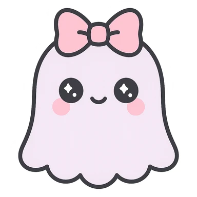 Add a cute gothic pet, a small ghost with a pink bow, in kawaii gothic style. Preserve transparent background. sticker