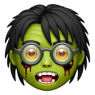 Emoji de zombi com óculos e cabelo preto emo sem pontas e óculos transparentes e z sticker