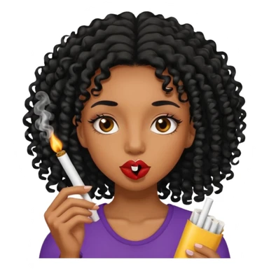 Black girl with eyelashes and curly hair smoking weed with it in her mouth sticker