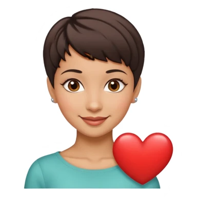 woman pixie cut dark brown hair, hispanic, brown oval eyes, heart shaped face sticker