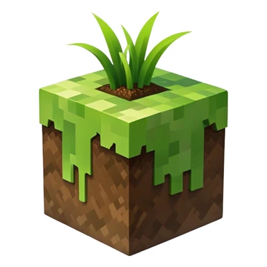 Minecraft grass block, square shape, brown and green, smooth sticker