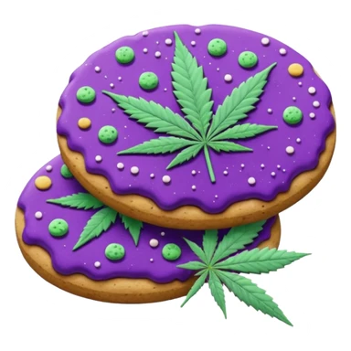 purple space cookies with cannabis leaf sticker