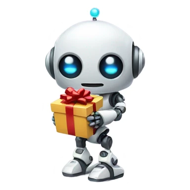 cute robot holds a gift sticker