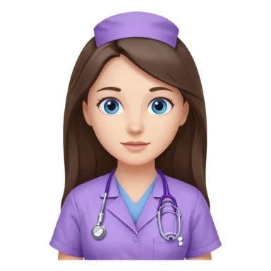 pretty brunette nurse with long hair and blue eyes in lilac scrubs sticker