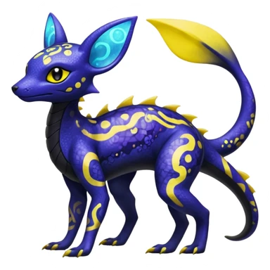 L Scaley Exotic Salandit-Aurorus-Umbreon-Fakémon-hybrid-creature (full body), 4 legs, with splash markings, with intricate details sticker
