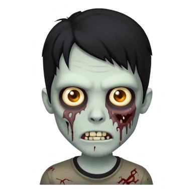 Zombie with a black hair and a shirt black rock sticker