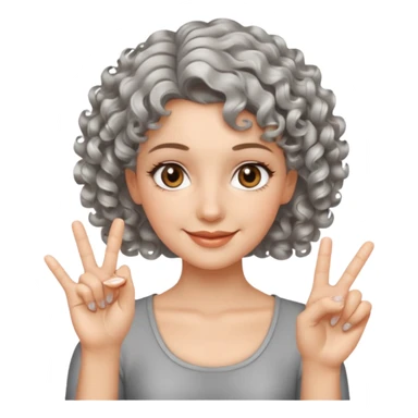 silver, short, wavy-haired with curls, smiling pretty lady, index and middle fingers crossed on one hand, hazel eyes sticker
