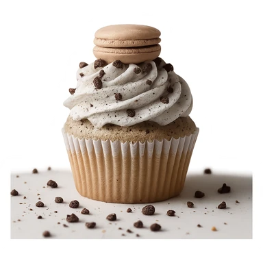 Change the icing to cookies and cream style with white icing and visible cookie crumbs, keep the realistic cupcake and accessories, photorealistic style, transparent background. sticker