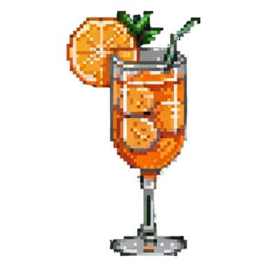 Aperol Spritz cocktail glass with orange slice in pixel art style sticker