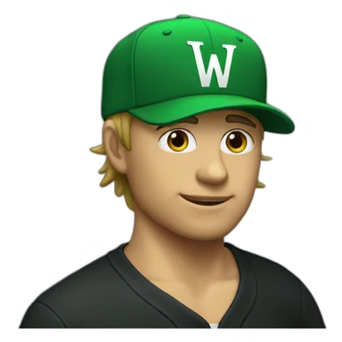 Green letter "W" on black baseball cap sticker