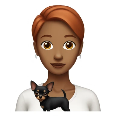 Red haired woman with brown eyes holding all black Chihuahua  sticker