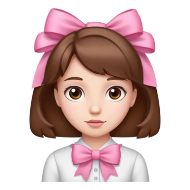 a girl with brown hair and a pink bow sticker
