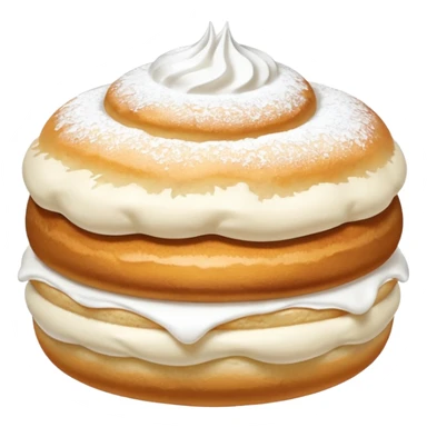 semla bun with fluffy cream in the middle and powdered sugar the top bun sticker