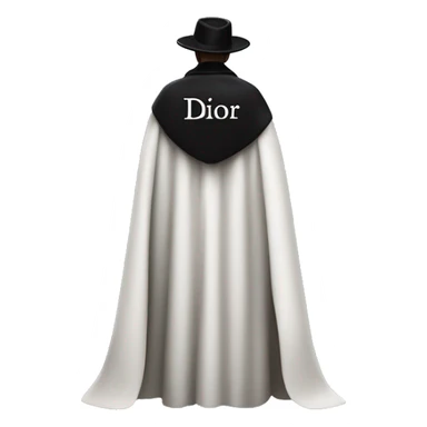 back profile of black magician, cape that says Dior, text Dior on the cape sticker