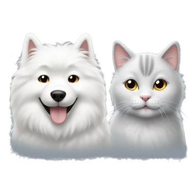 Samoyed and a fluffy grey cat  sticker