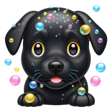black dog with soap bubbles sticker