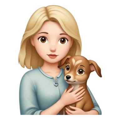 A girl holding a fawn dog sticker